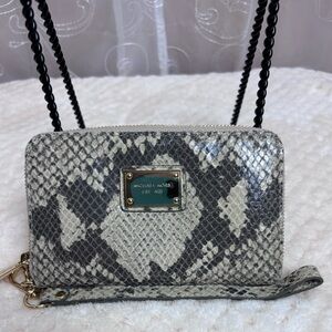 Michael Kors Snakeskin Print Zip Around Wristlet Wallet